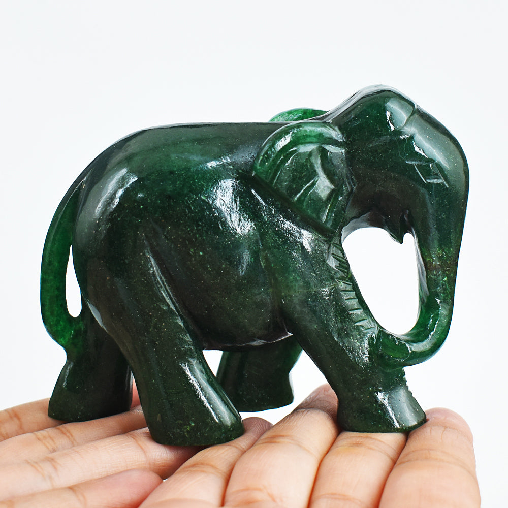 Wonderful 1541.00 Cts Genuine Green Jade Hand Carved Crystal Gemstone Elephant Carving