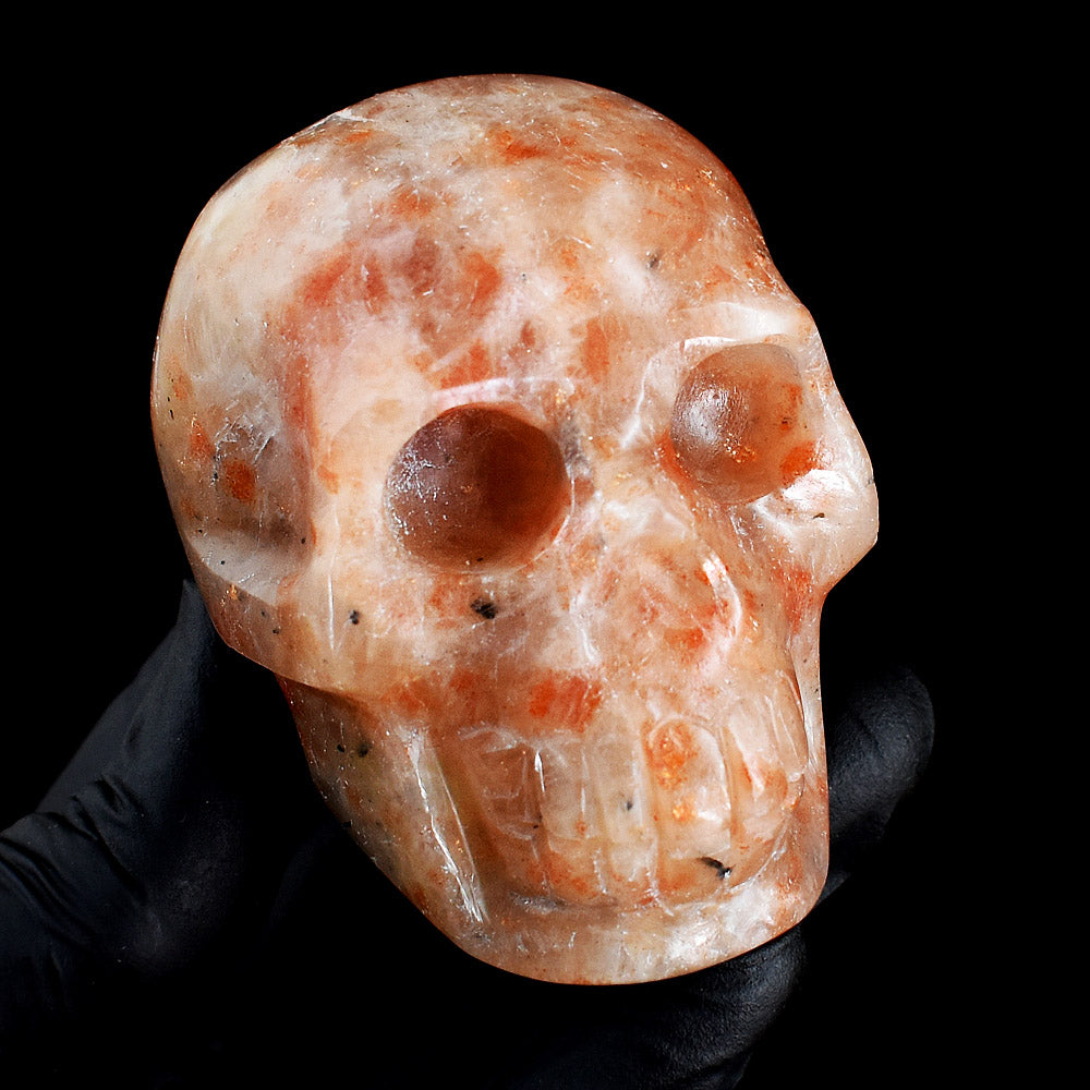 Amazing 1130.00 Cts Genuine Sunstone Hand Carved Crystal Gemstone Skull Carving