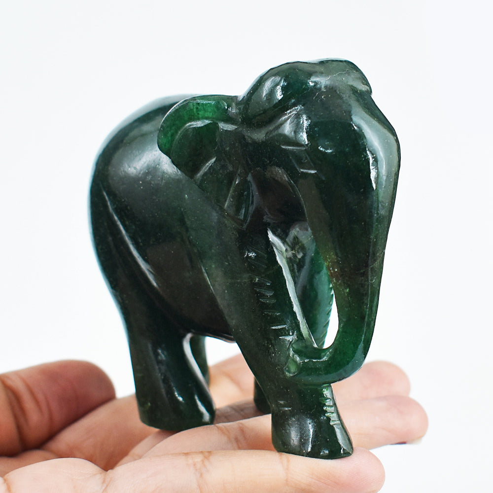 Wonderful 1541.00 Cts Genuine Green Jade Hand Carved Crystal Gemstone Elephant Carving