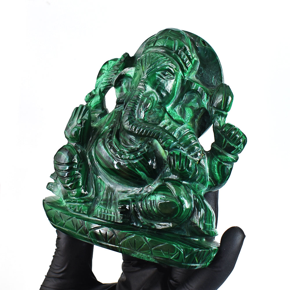 Awesome 4243.00 Cts Genuine Malachite Hand Carved Crystal Gemstone Lord Ganesha Carving