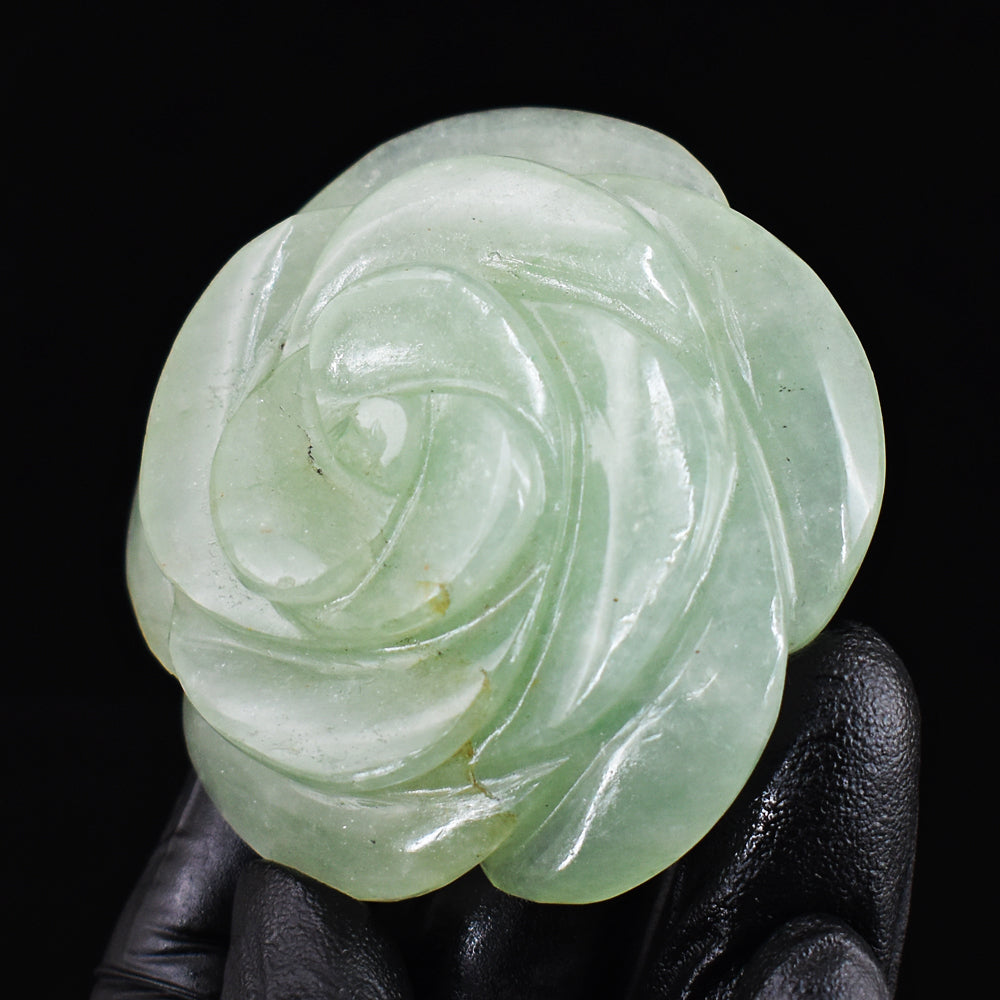 Exclusive 516.00 Cts Genuine Green Aventurine Hand Carved Gemstone Rose Carving