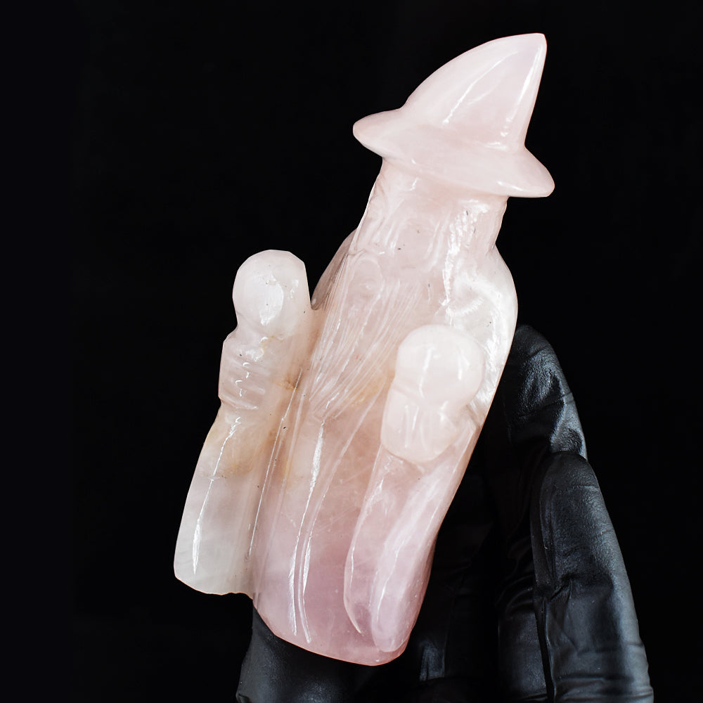 Natural 1068.00 Cts Genuine Pink Rose Quartz Hand Carved Gemstone Crystal Wizard Carving