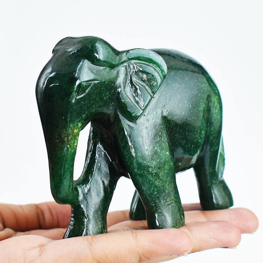 Wonderful 1541.00 Cts Genuine Green Jade Hand Carved Crystal Gemstone Elephant Carving