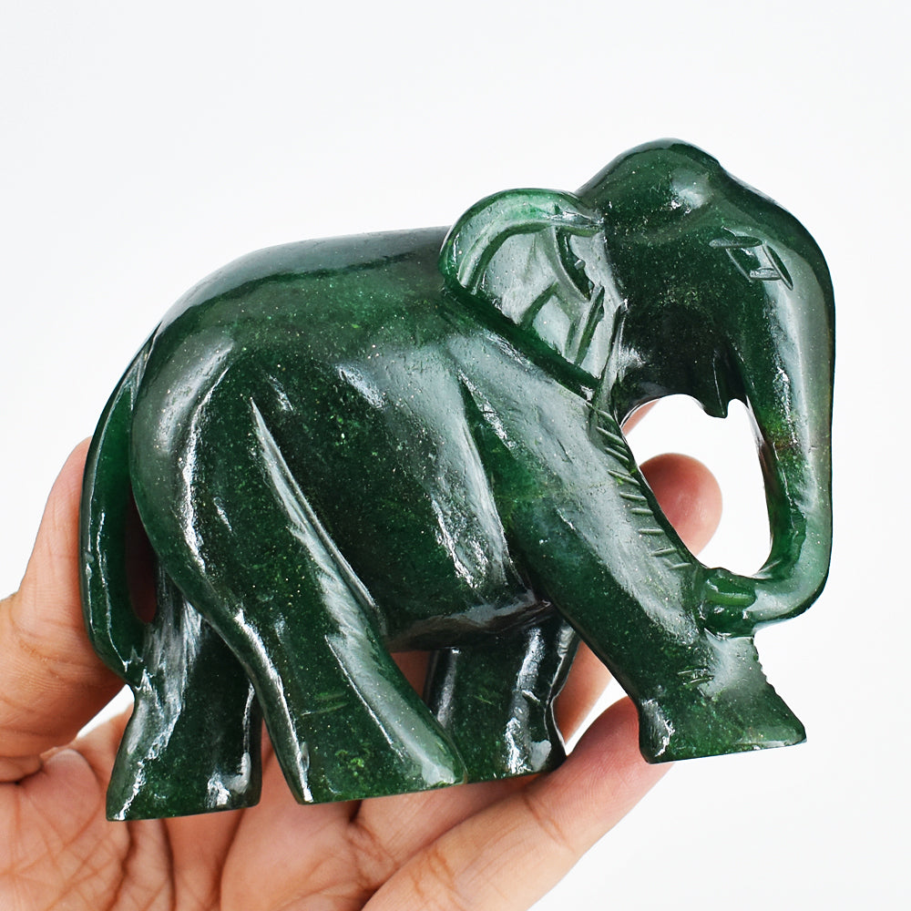 Wonderful 1541.00 Cts Genuine Green Jade Hand Carved Crystal Gemstone Elephant Carving