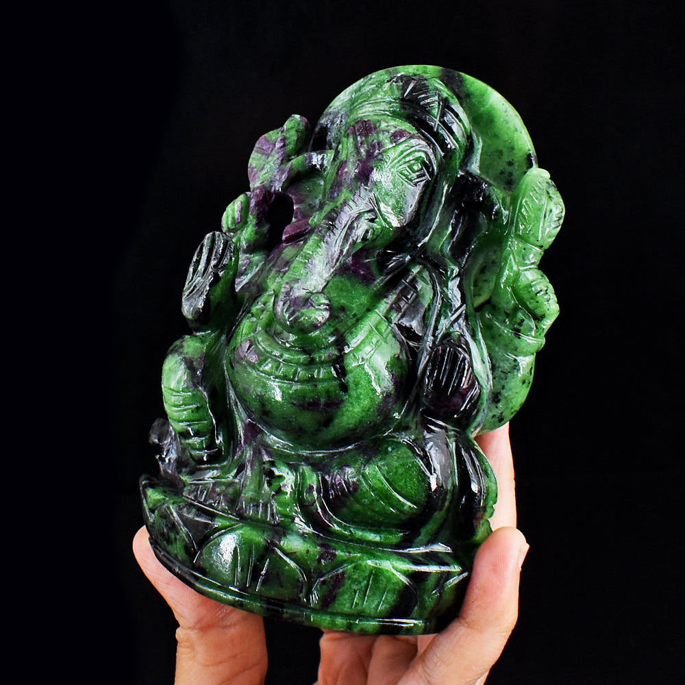 Craftsmen 4539.00 Cts Genuine  Ruby Zoisite Hand Carved Crystal Gemstone Carving Lord Ganesha