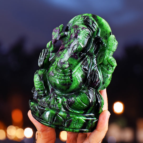 Craftsmen 4539.00 Cts Genuine  Ruby Zoisite Hand Carved Crystal Gemstone Carving Lord Ganesha