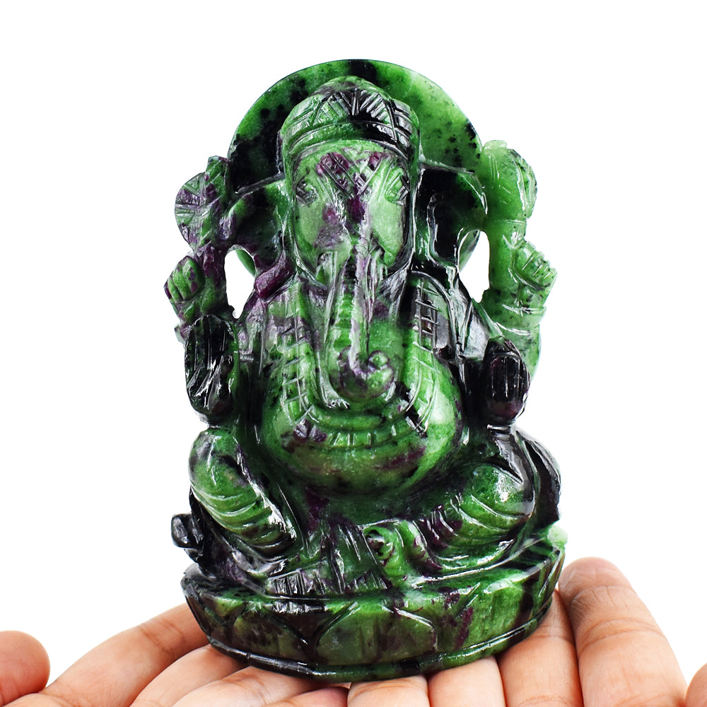 Craftsmen 4539.00 Cts Genuine  Ruby Zoisite Hand Carved Crystal Gemstone Carving Lord Ganesha