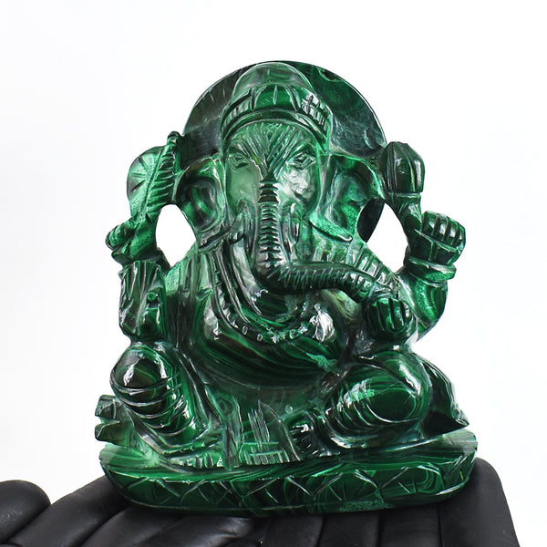 Awesome 4243.00 Cts Genuine Malachite Hand Carved Crystal Gemstone Lord Ganesha Carving