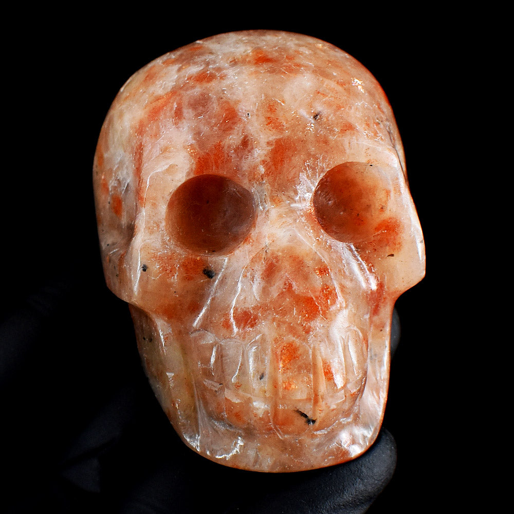 Amazing 1130.00 Cts Genuine Sunstone Hand Carved Crystal Gemstone Skull Carving