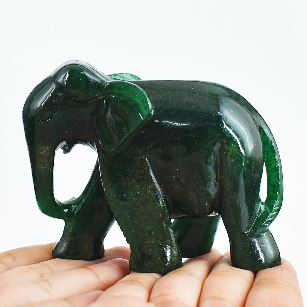 Wonderful 1541.00 Cts Genuine Green Jade Hand Carved Crystal Gemstone Elephant Carving