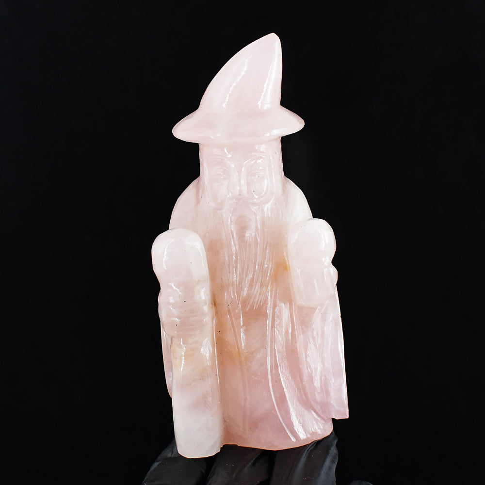 Natural 1068.00 Cts Genuine Pink Rose Quartz Hand Carved Gemstone Crystal Wizard Carving