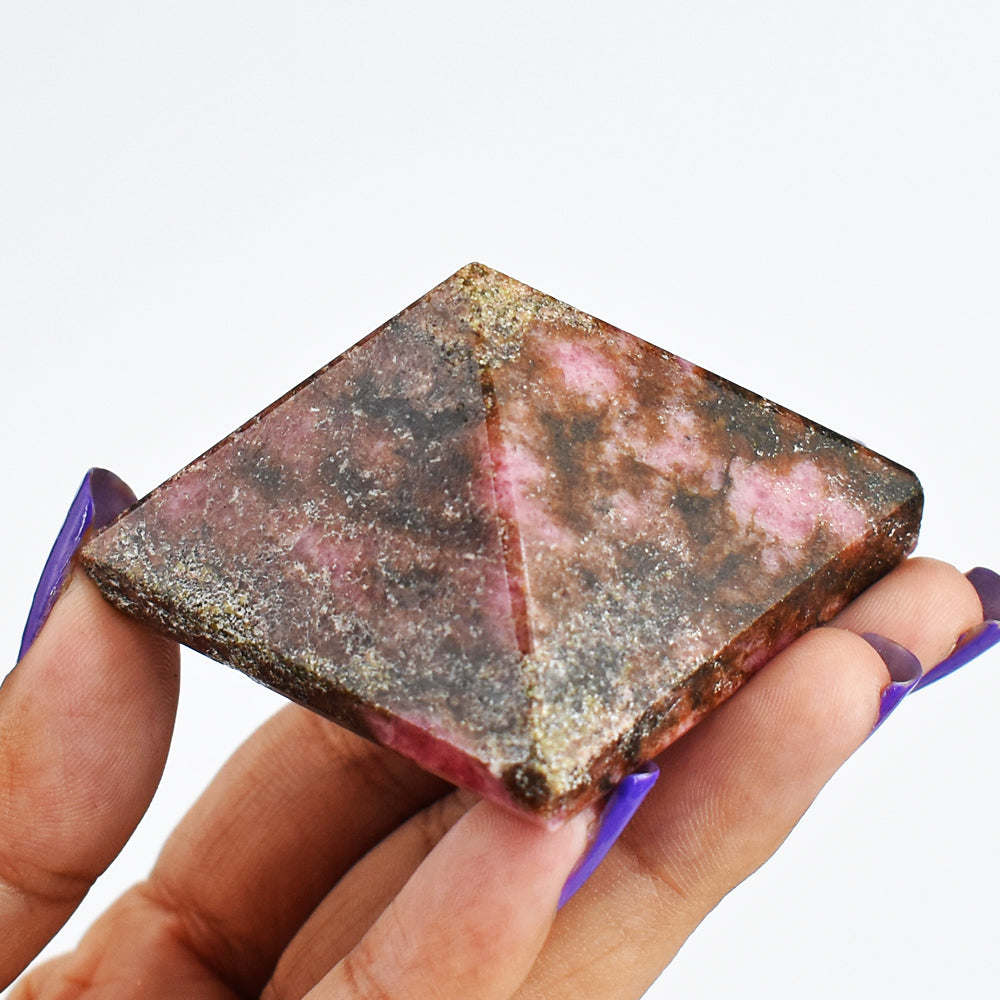 Natural 536.00  Carats  Pink  Rhodonite  Genuine  Hand  Carved  Healing  Pyramid  Gemstone