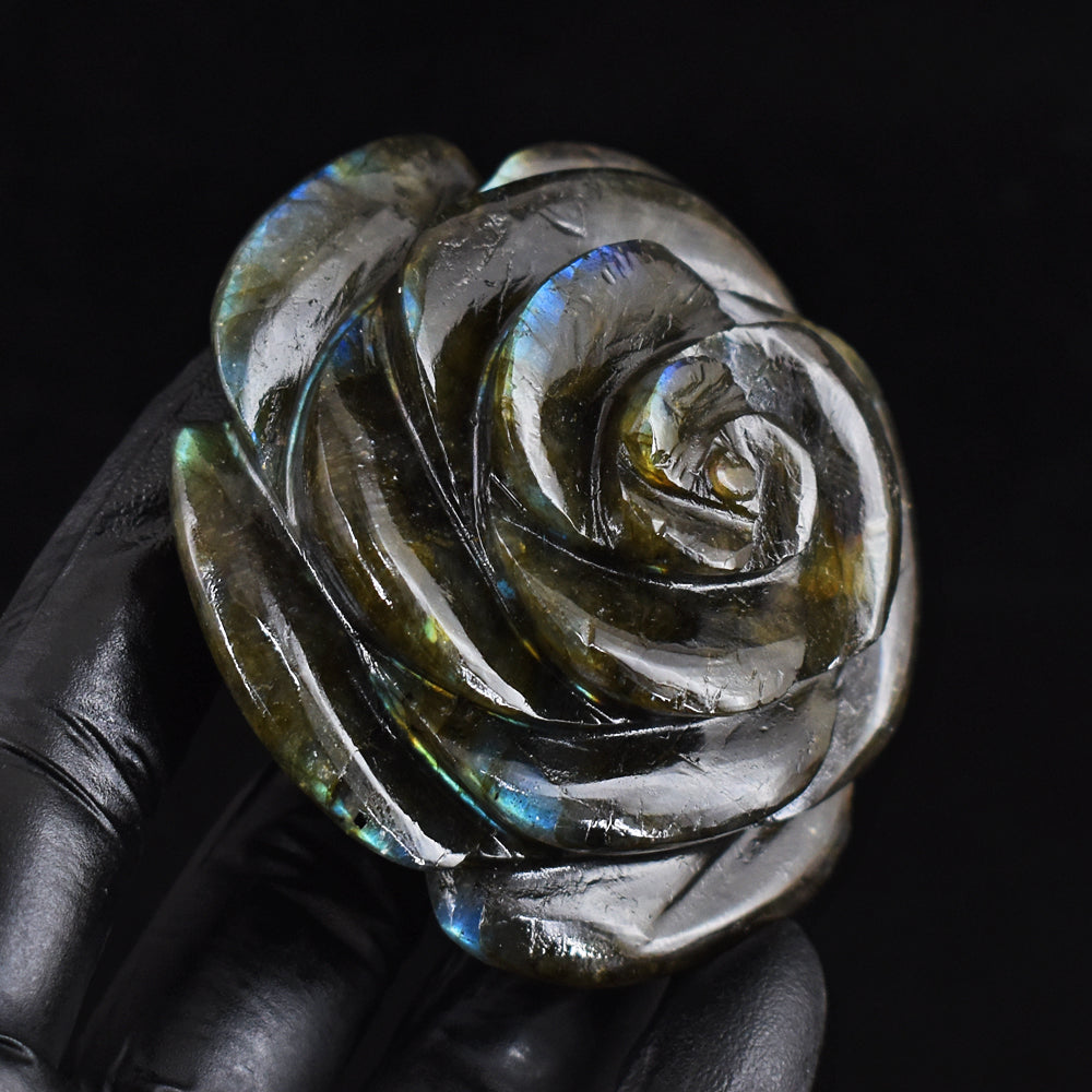 Craftsmen 812.00 Cts Genuine Labradorite Hand Carved Crystal Gemstone Rose Carving