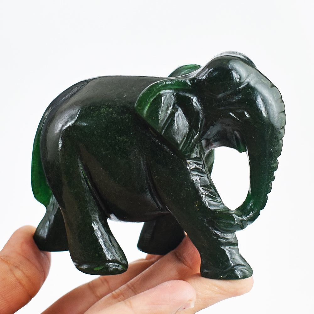 Genuine 1345.00 Cts Green Jade Hand Carved Crystal Elephant Gemstone Carving