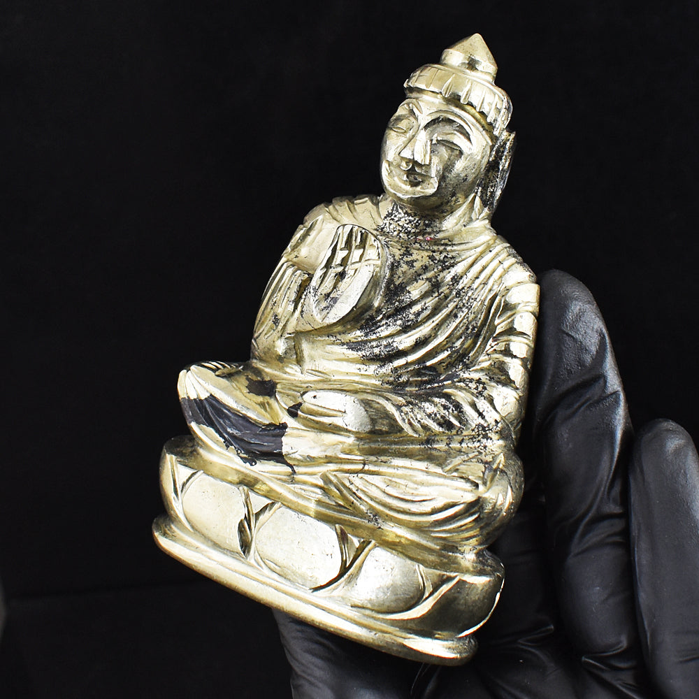 Beautiful 1849.00 Cts Genuine Pyrite Hand Carved Crystal Buddha Statue Gemstone Carving