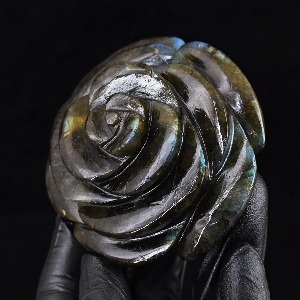 Craftsmen 812.00 Cts Genuine Labradorite Hand Carved Crystal Gemstone Rose Carving