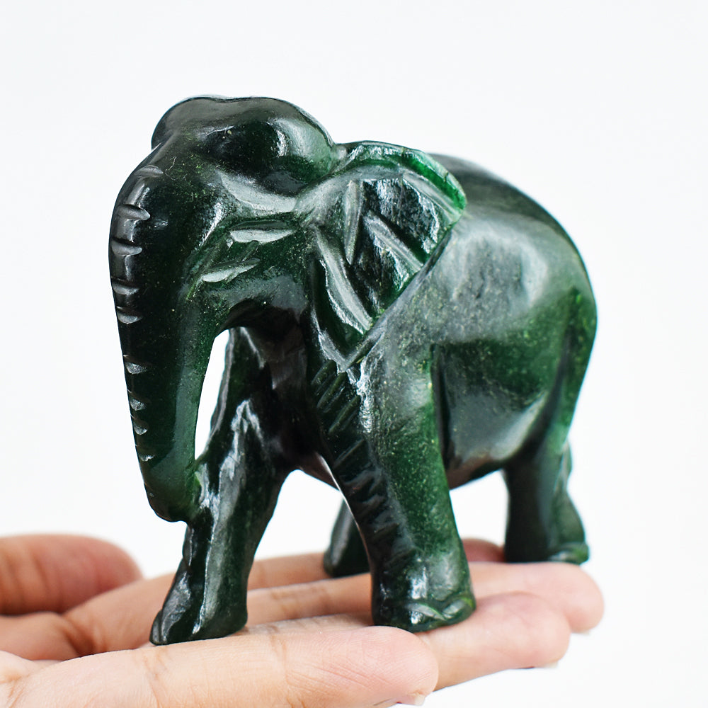 Genuine 1345.00 Cts Green Jade Hand Carved Crystal Elephant Gemstone Carving