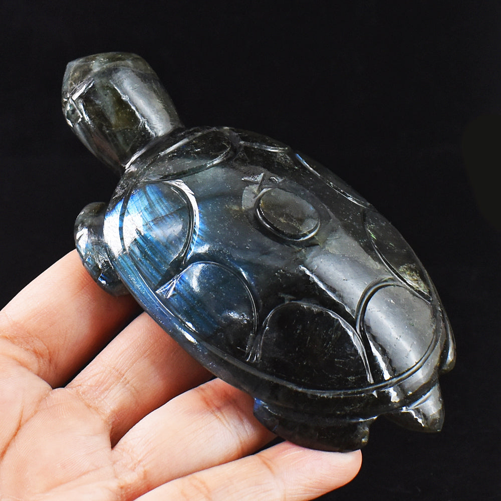 1114.00 Carats  Genuine  Blue Flash Labradorite Hand Carved  Crystal  Gemstone Turtle Carving