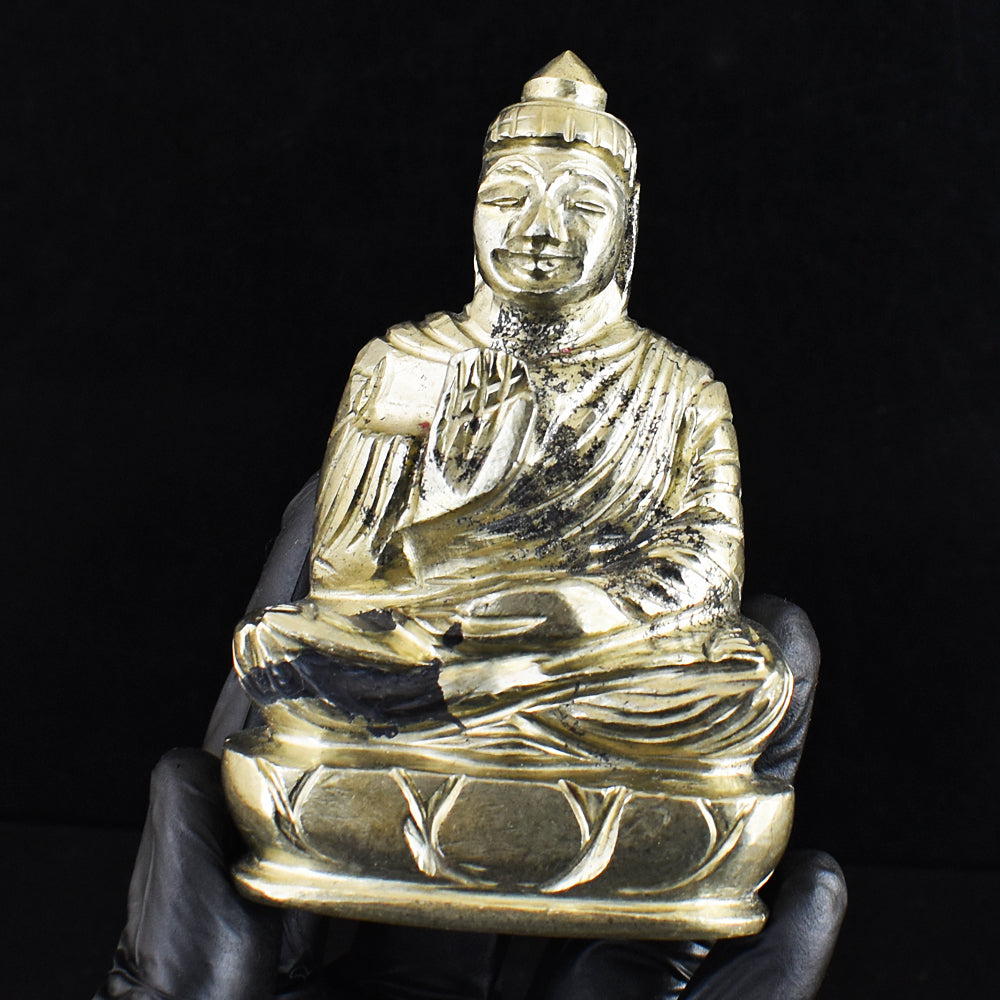 Beautiful 1849.00 Cts Genuine Pyrite Hand Carved Crystal Buddha Statue Gemstone Carving