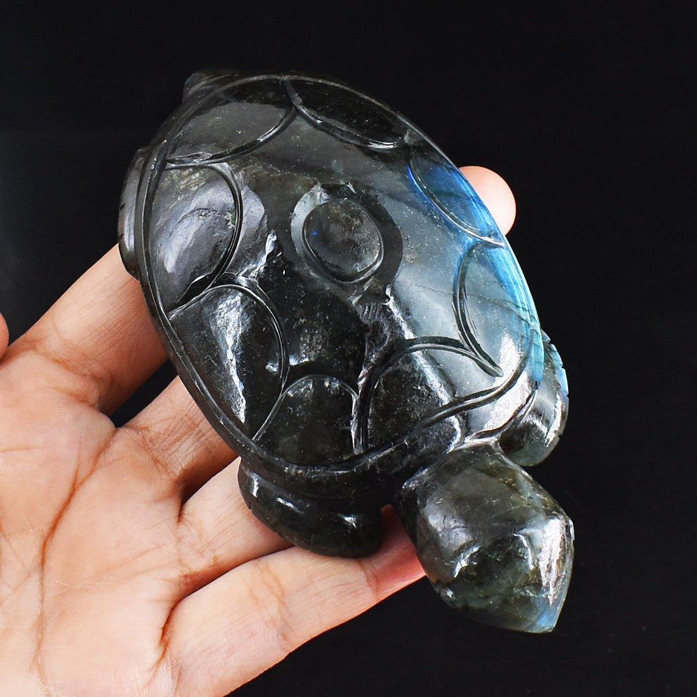 1114.00 Carats  Genuine  Blue Flash Labradorite Hand Carved  Crystal  Gemstone Turtle Carving