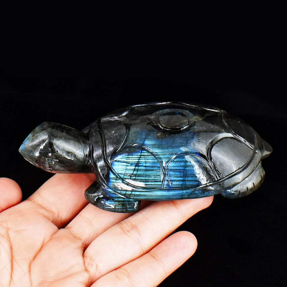 1114.00 Carats  Genuine  Blue Flash Labradorite Hand Carved  Crystal  Gemstone Turtle Carving