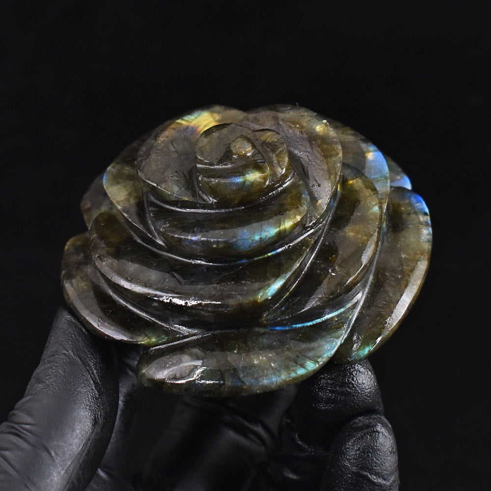 Craftsmen 812.00 Cts Genuine Labradorite Hand Carved Crystal Gemstone Rose Carving