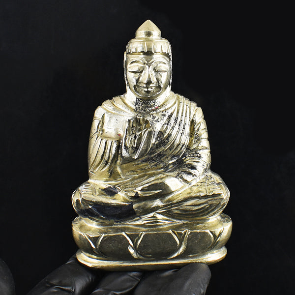 Beautiful 1849.00 Cts Genuine Pyrite Hand Carved Crystal Buddha Statue Gemstone Carving