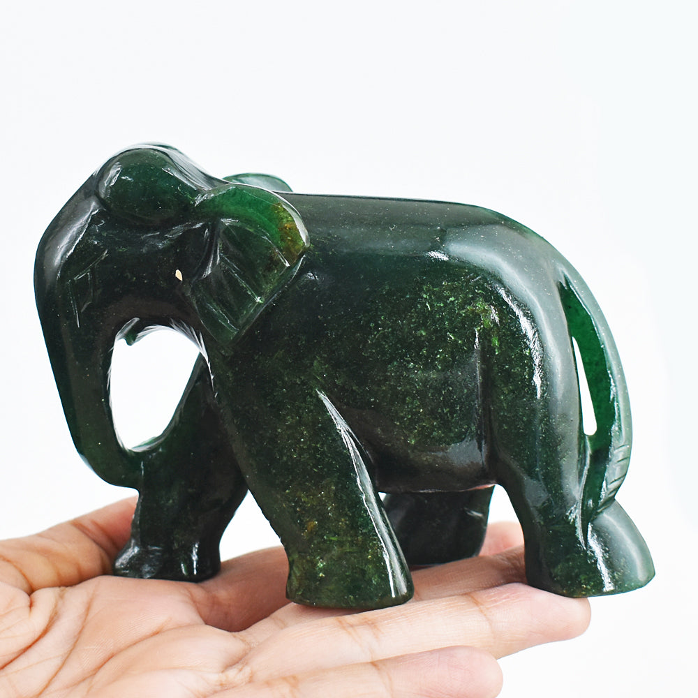 Stunning 1823.00 Cts Genuine Green Jade Hand Carved Crystal Elephant Gemstone Carving