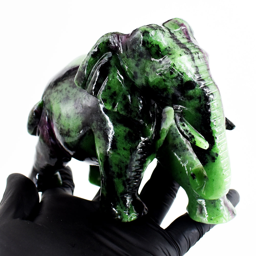 4612.00  Carats Genuine Ruby Zoisite Hand Carved Crystal Gemstone Elephant Carving