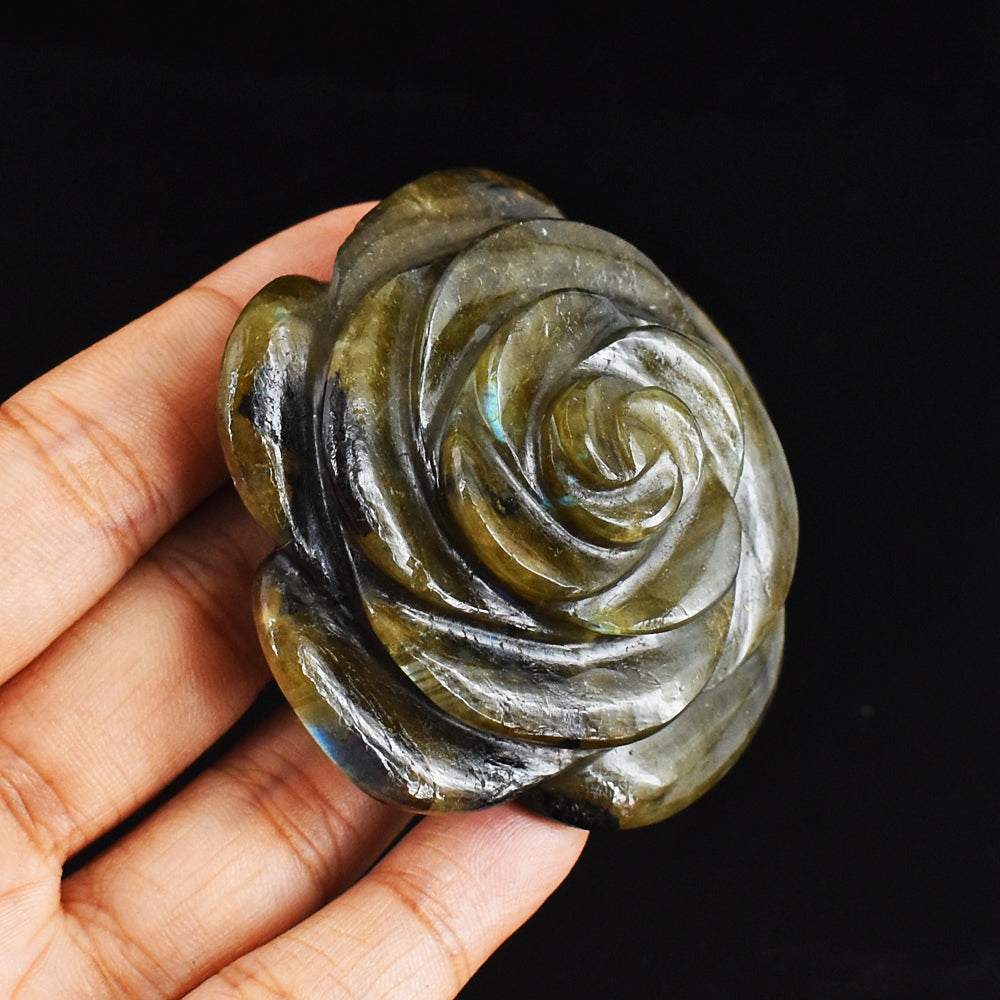 Blue Flash Labradorite 467.00 Carats Genuine  Hand  Carved  Rose  Flower Gemstone Carving