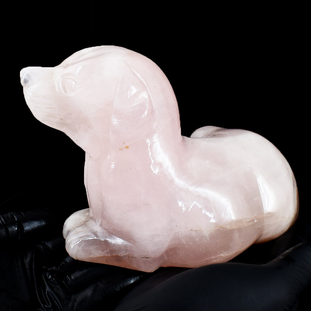 Exclusive 6328.00 Cts Genuine Pink Rose Quartz Hand Carved Crystal Gemstone Dog Carving