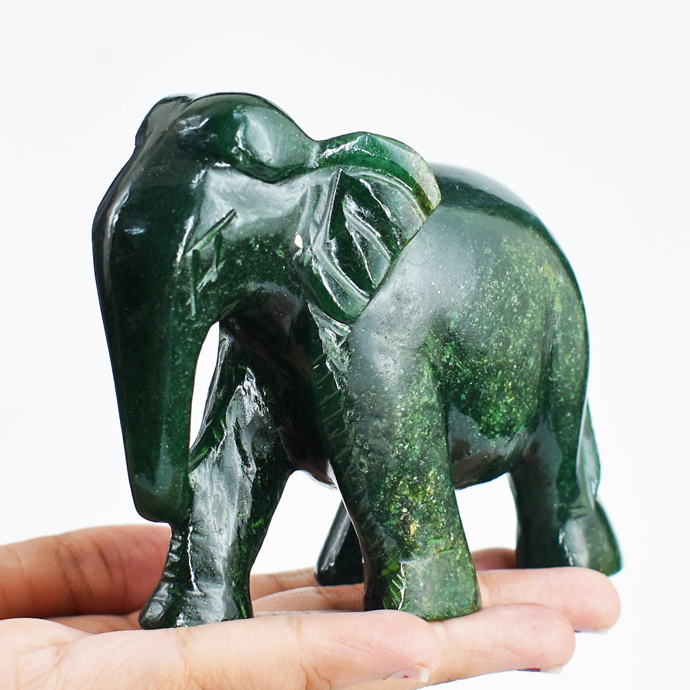 Stunning 1823.00 Cts Genuine Green Jade Hand Carved Crystal Elephant Gemstone Carving