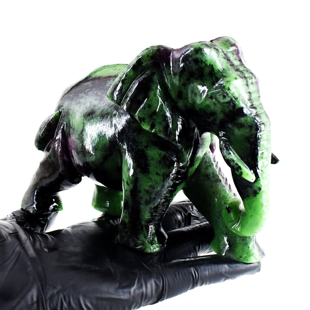 4612.00  Carats Genuine Ruby Zoisite Hand Carved Crystal Gemstone Elephant Carving