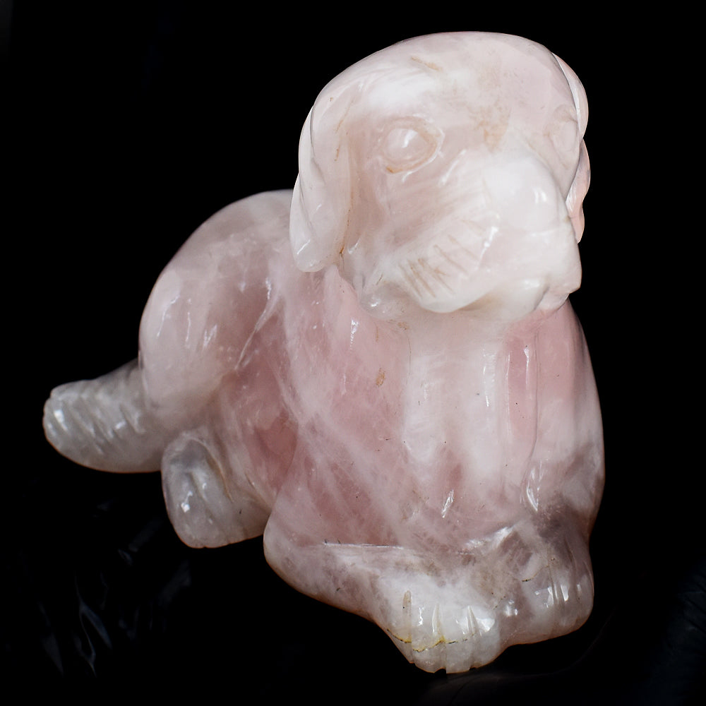 Exclusive 6328.00 Cts Genuine Pink Rose Quartz Hand Carved Crystal Gemstone Dog Carving