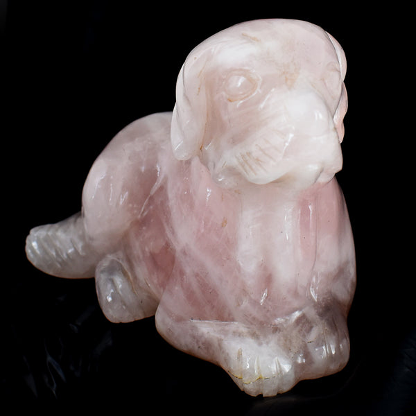 Exclusive 6328.00 Cts Genuine Pink Rose Quartz Hand Carved Crystal Gemstone Dog Carving