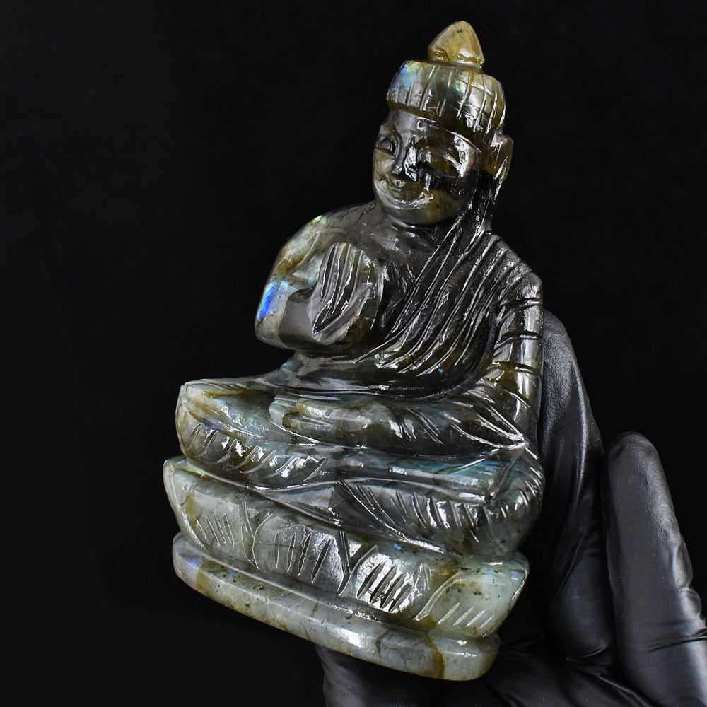 Natural 1582.00 Cts Genuine Labradorite Hand Carved Gemstone Buddha Idol Crystal Carving