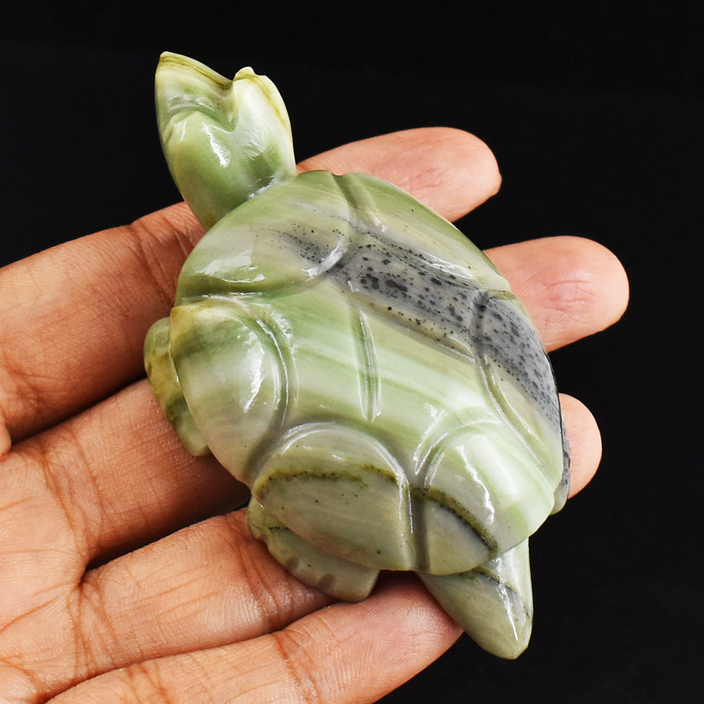 Stunning  328.00 Carats  Genuine  Serpentine Hand Carved Crystal Gemstone Turtle Carving