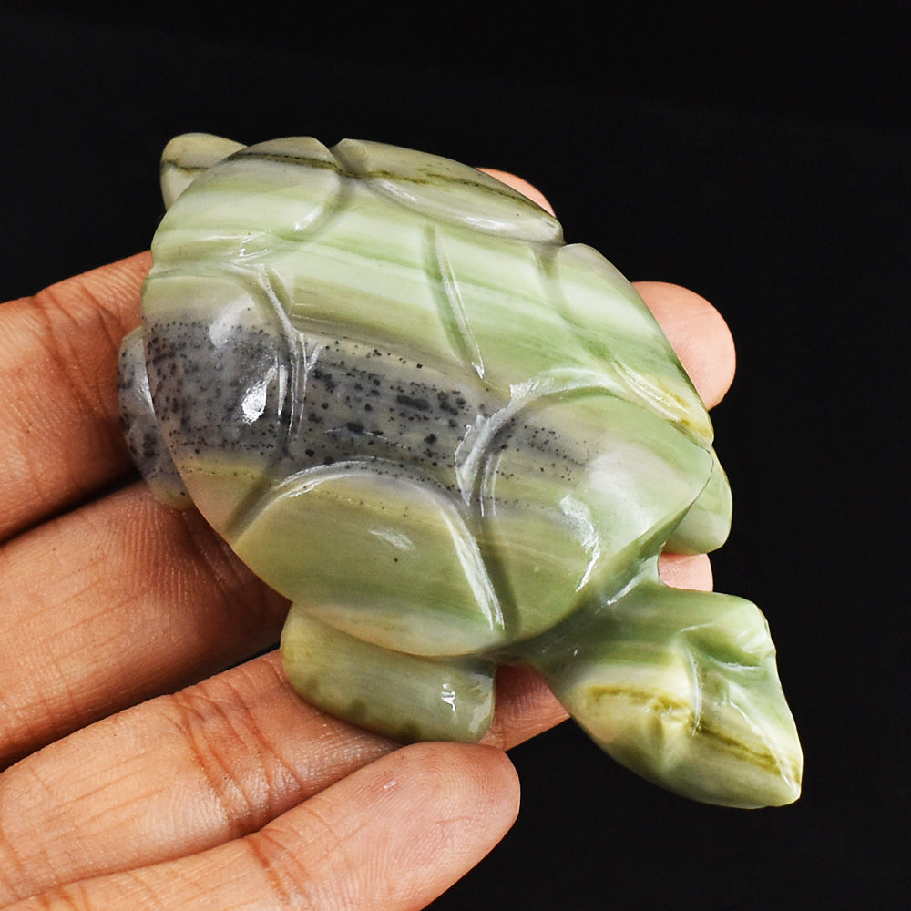 Stunning  328.00 Carats  Genuine  Serpentine Hand Carved Crystal Gemstone Turtle Carving