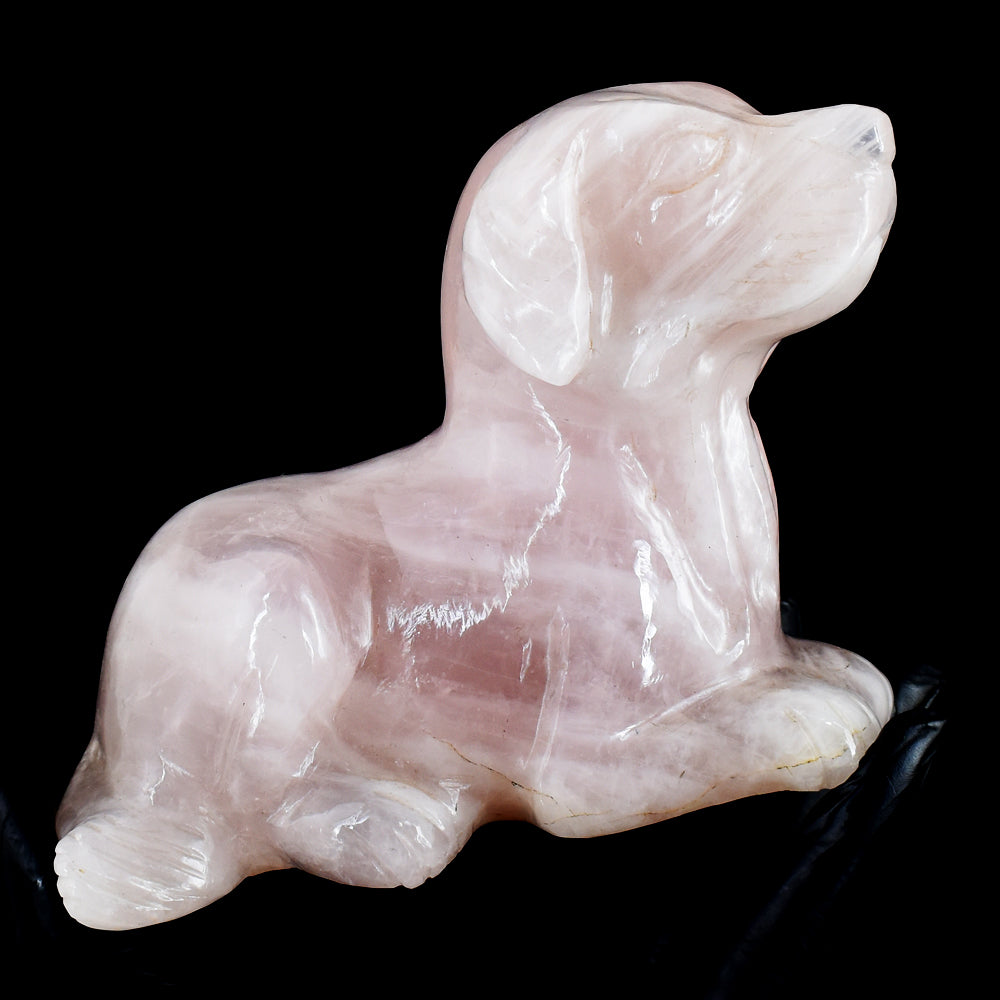 Exclusive 6328.00 Cts Genuine Pink Rose Quartz Hand Carved Crystal Gemstone Dog Carving