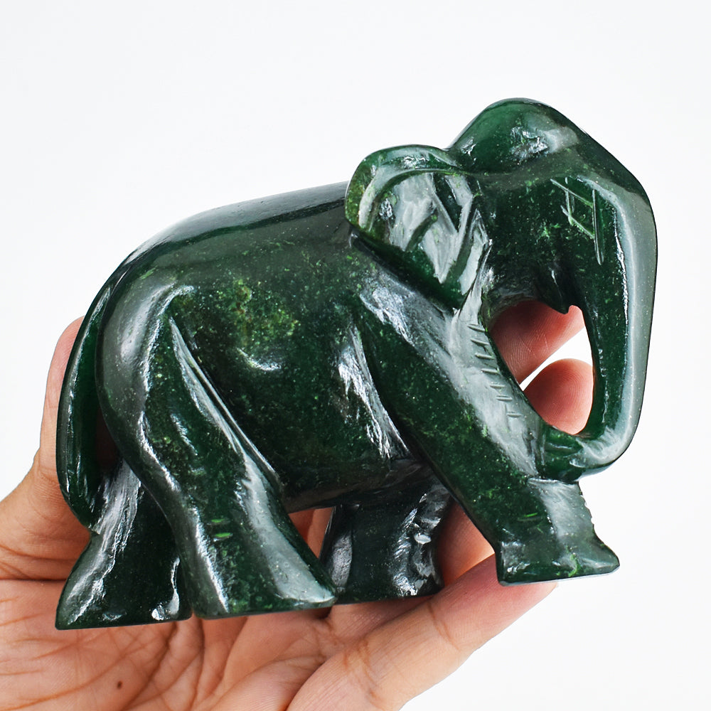 Stunning 1823.00 Cts Genuine Green Jade Hand Carved Crystal Elephant Gemstone Carving