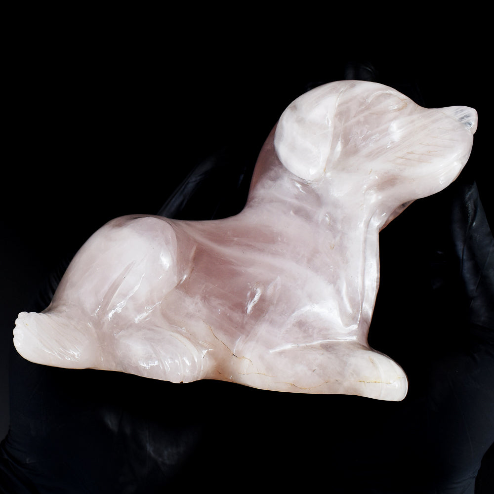 Exclusive 6328.00 Cts Genuine Pink Rose Quartz Hand Carved Crystal Gemstone Dog Carving