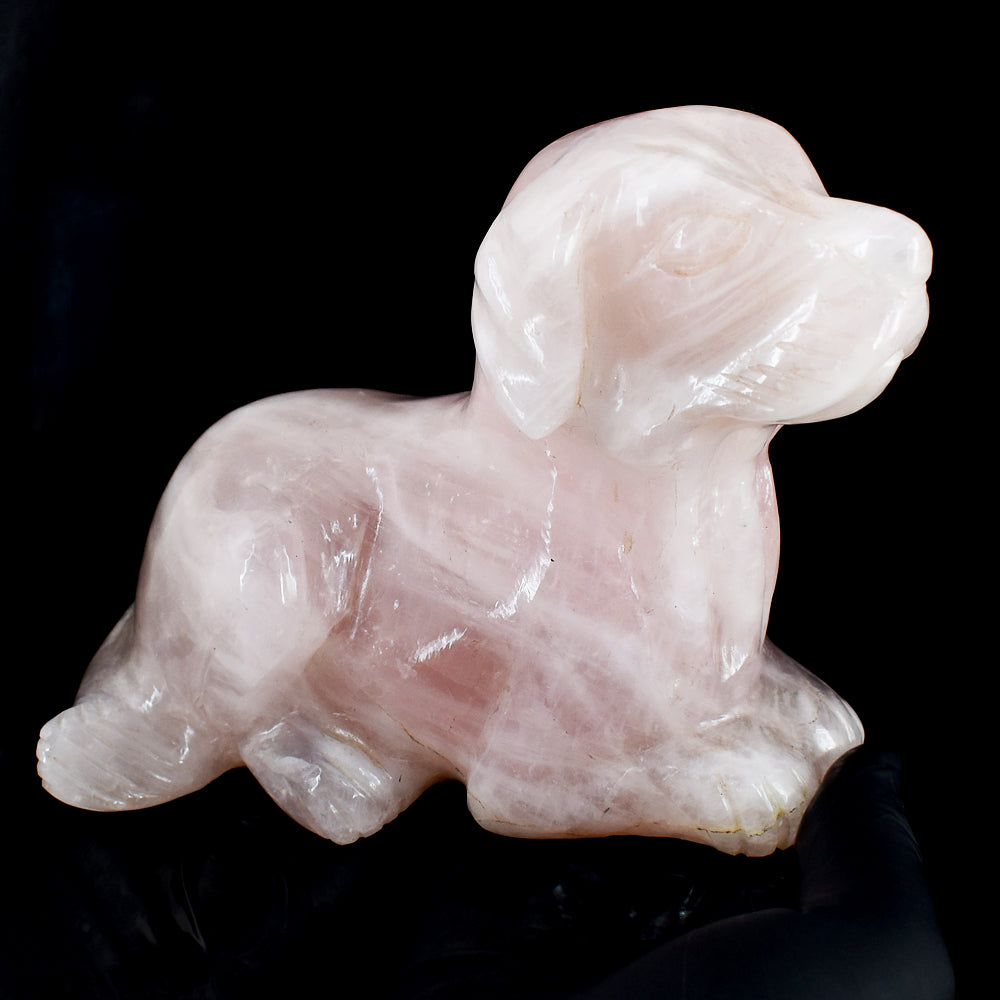 Exclusive 6328.00 Cts Genuine Pink Rose Quartz Hand Carved Crystal Gemstone Dog Carving