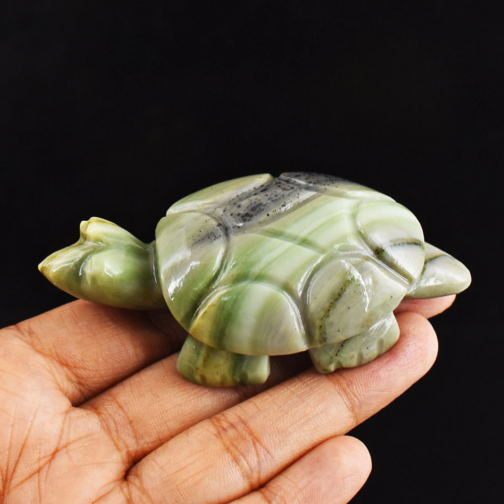 Stunning  328.00 Carats  Genuine  Serpentine Hand Carved Crystal Gemstone Turtle Carving