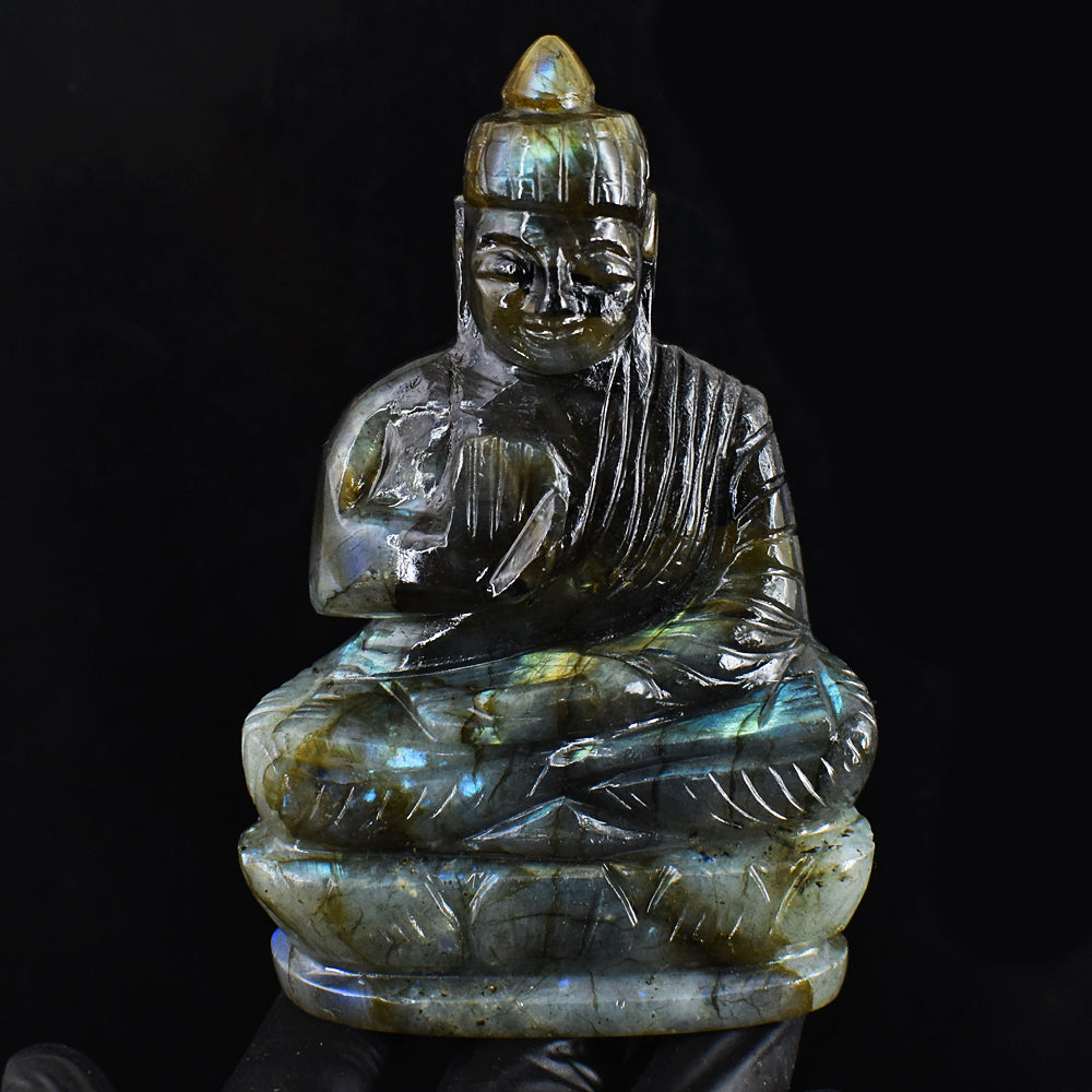 Natural 1582.00 Cts Genuine Labradorite Hand Carved Gemstone Buddha Idol Crystal Carving