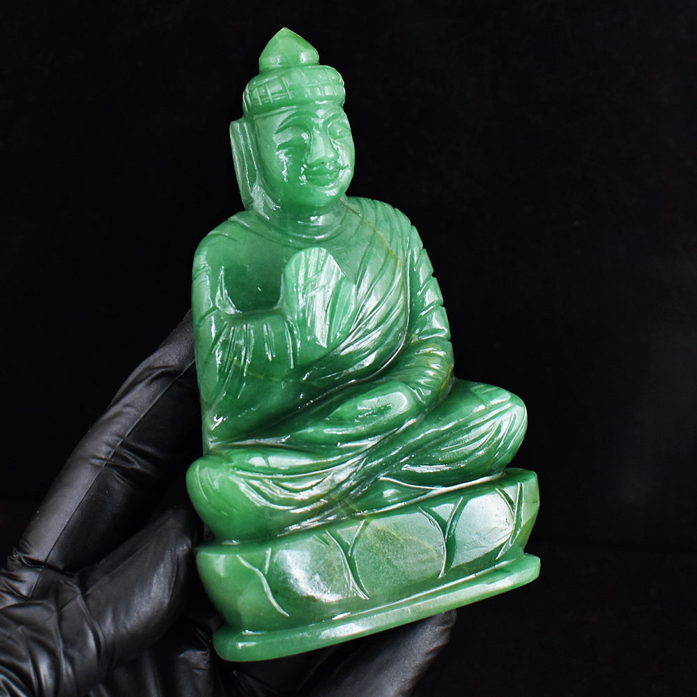 Natural 1237.00 Cts Genuine Green Aventurine Hand Carved Crystal Buddha Idol Gemstone Carving