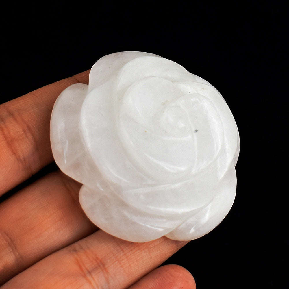 Natural  304.00 Cts Genuine White  Quartz Hand Carved Crystal Rose Flower Carving Gemstone