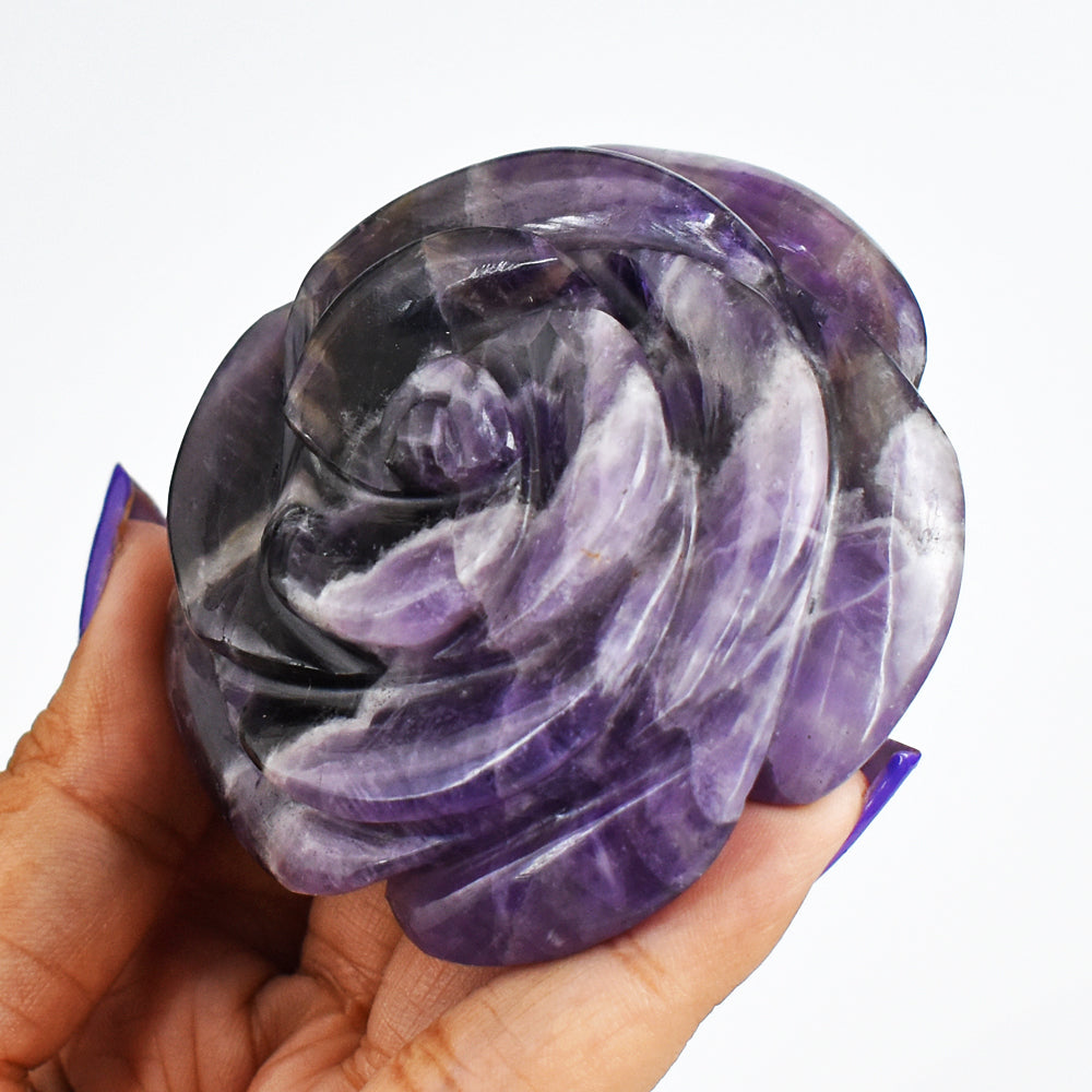 Natural 650.00 Cts  Genuine  Amethyst  Hand  Carved  Rose  Flower  Gemstone Carving