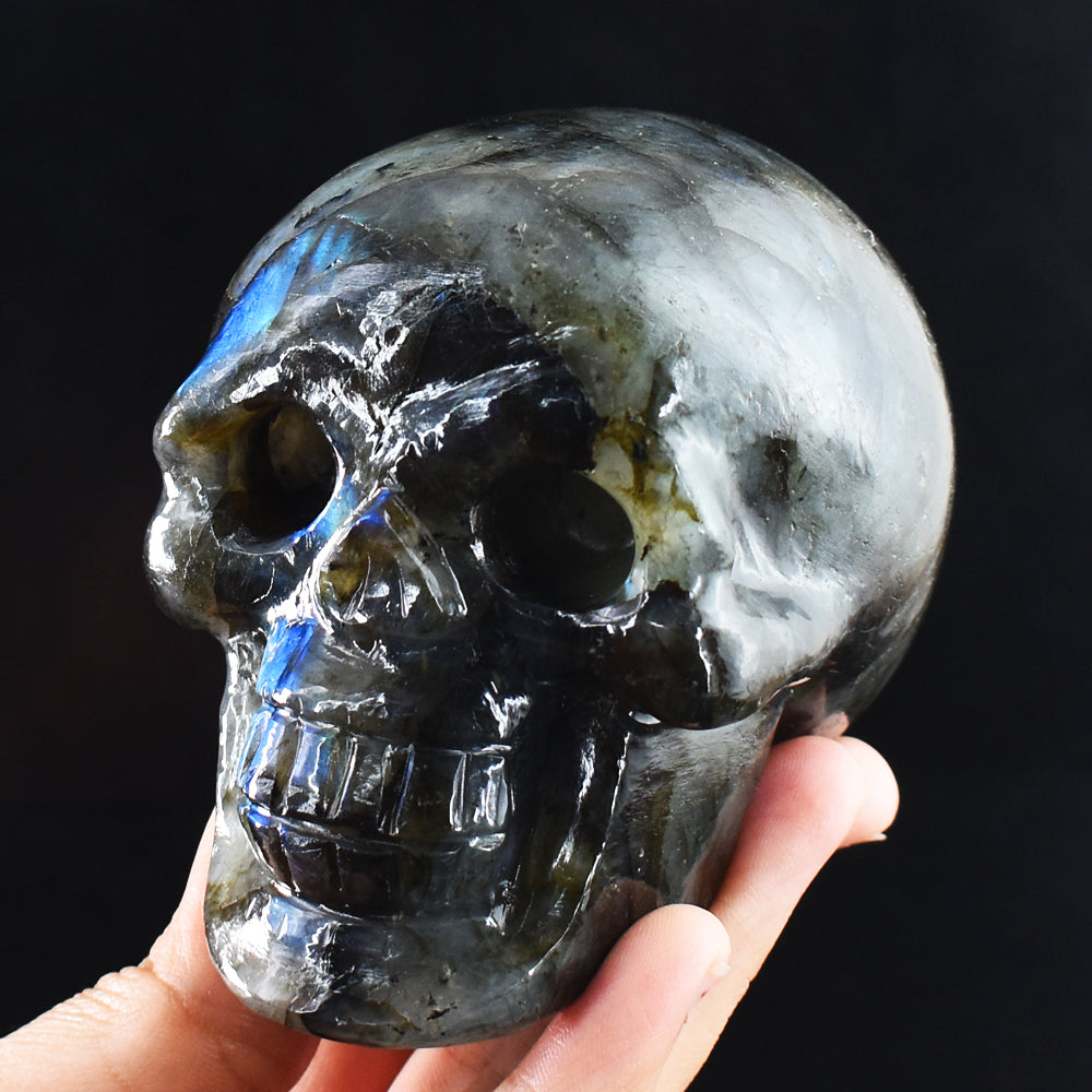 Exclusive 2616.00 Cts Genuine Blue Flash Labradorite Hand Carved Crystal Skull Gemstone Carving