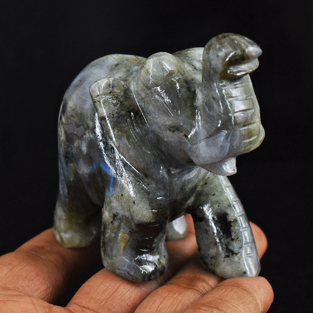 Blue Flash Labradorite  760.00 Cts Genuine Hand Carved Crystal Gemstone Carving Elephant