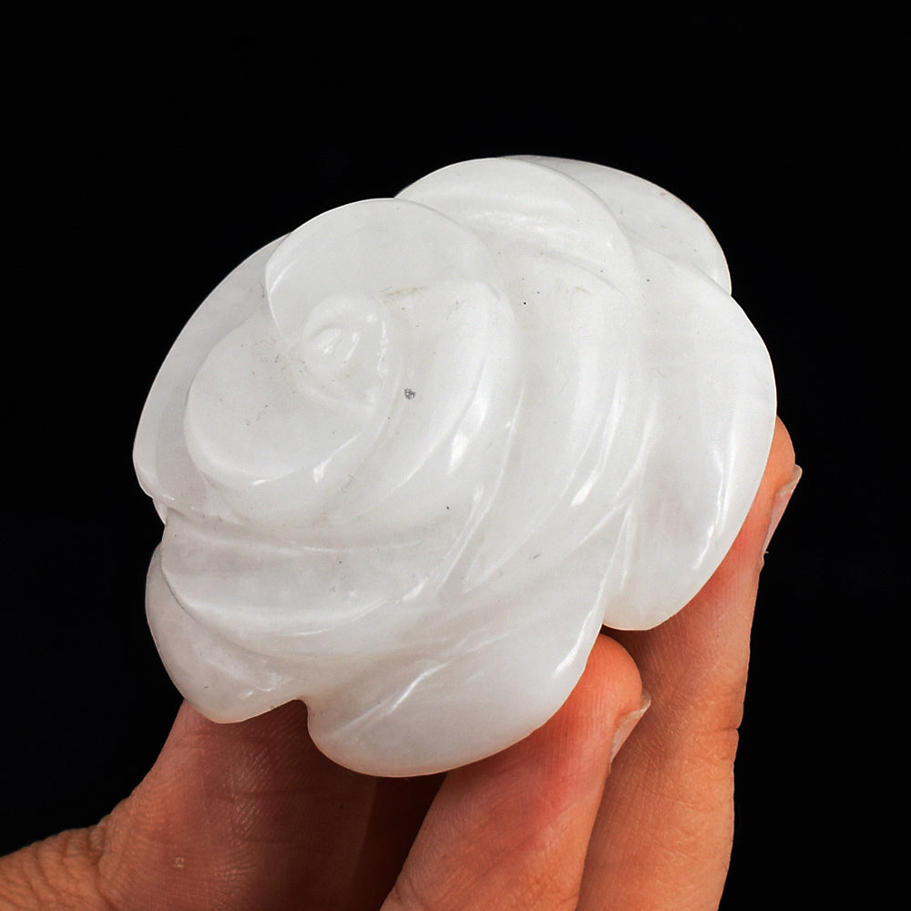 Natural  304.00 Cts Genuine White  Quartz Hand Carved Crystal Rose Flower Carving Gemstone